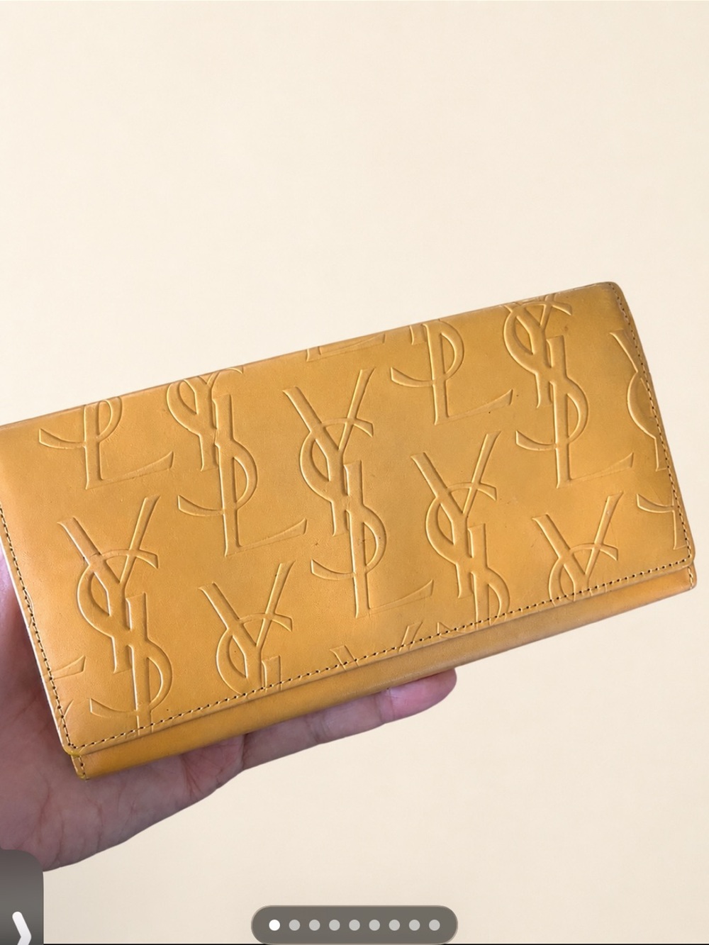 YSL Yves Saint Laurent Mustard Leather Embossed Wallet - Picture 2 of 10